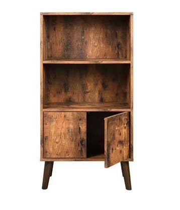 Retro Boekenkast met Deuren en 2 Open Planken, Huis en Inrichting, Kasten | Boekenkasten, Verzenden, Nieuw