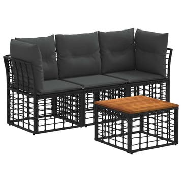 vidaXL Buiten bankenset 4 pcs Zwart en Donkergrijs Polyester, Verzenden, Nieuw, Rotan, 4 zitplaatsen