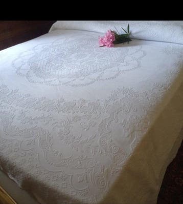 Bedsprei - 270 cm - 220 cm - Vintage piqué bedsprei, Antiek en Kunst