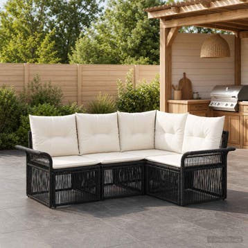 vidaXL Tuinbankenset 4 st Zwart poly rattan, Tuin en Terras, Tuinsets en Loungesets, Verzenden, Nieuw, 4 zitplaatsen