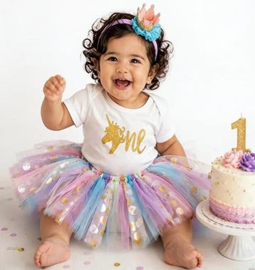 1e verjaardag cakesmash tutu set Unicorn de Luxe met hoedje, Ophalen of Verzenden, Nieuw, Meisje, Jurkje of Rokje