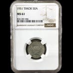 Portugees Timor. Silver 50 Avos Coin (Certified by NGC - MS
