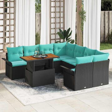 vidaXL Tuin Sofa Set met opslag 9 pcs Zwart Poly riet, Verzenden, Nieuw, Rotan, Meer dan 8 zitplaatsen