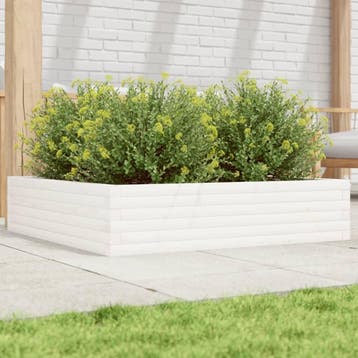 vidaXL Plantenbak 100x100x23 cm massief grenenhout wit, Verzenden, Nieuw, Hout