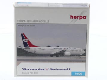 Schaal 1:500 Herpa 514019 Boeing 737-800 Yemenia Reg. 7O-..., Ophalen of Verzenden, Zo goed als nieuw