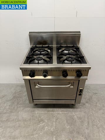 RVS 4 Pits Fornuis met oven 3x 1/1 GN 80 cm GAS Horeca, Ophalen of Verzenden, Gebruikt