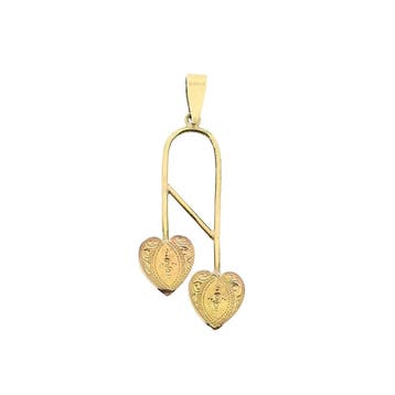 Gouden hanger met twee harten; 14 karaat (Hanger of bedel), Ophalen of Verzenden, Gebruikt, Goud, Overige merken