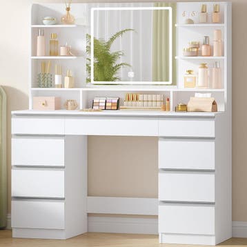 Hzuaneri Grote make-uptafel met ledverlichting, 3 kleuren, h, Verzenden, Zo goed als nieuw