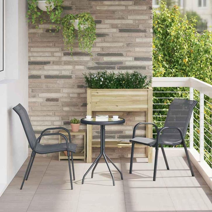 vidaXL Tuin Bistro Set 3 pcs Grijs Staal, Tuin en Terras, Tuinsets en Loungesets, Nieuw, 3 zitplaatsen, Rvs, Verzenden