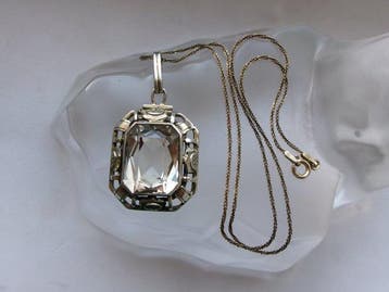 Zilver, Citrine - Ketting met hanger - Art Deco