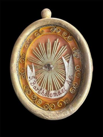 Reliekhouder - Brons, Gouden cartouche, Glas - 20e eeuw -