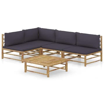 vidaXL 5-delige Loungeset met donkergrijze kussens bamboe, Verzenden, Nieuw, Hout, Loungeset