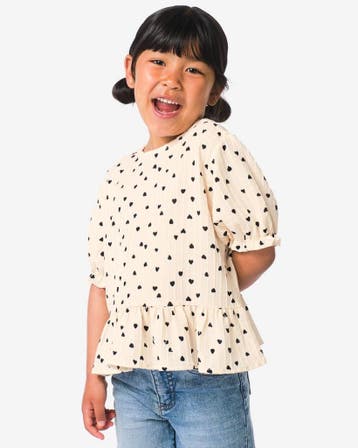 HEMA Kinder T-shirt jersey hartjes ecru, Verzenden, Nieuw