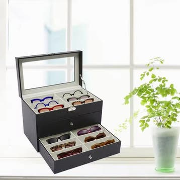 18-Vaks Brillenbox – Luxe 3-Laags Opberger met Glazen Deksel, Verzenden, Nieuw