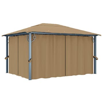 vidaXL Prieel met gordijn 400x300 cm aluminium taupe, Verzenden, Nieuw