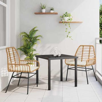 vidaXL Tuin eettafelset 3 pcs Bruin poly rattan, Verzenden, Nieuw, Rotan, 3 zitplaatsen