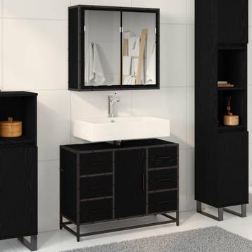 vidaXL Badkamermeubelset 2 st Zwart Eiken 80 x 33 x 60 cm, Verzenden, Nieuw, Overige typen