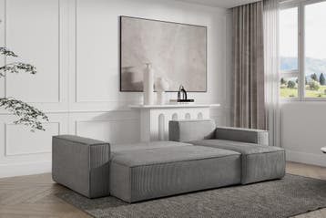 Slaapbank Ribstof Karlo - Hoekbank - Zwart €449, Huis en Inrichting, Slaapkamer | Slaapbanken, Ophalen of Verzenden, 120 cm, Overige maten
