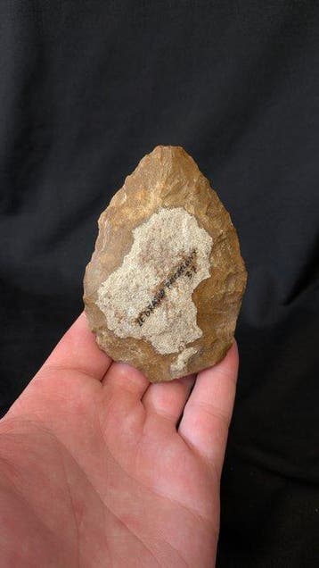Paleolithisch Vuursteen Prachtig! Moustérien-biface, 45.000, Verzamelen, Mineralen en Fossielen