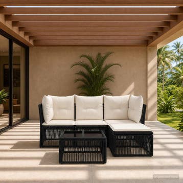 vidaXL Tuinbankenset 5 st Zwart poly rattan, Verzenden, Nieuw, 5 zitplaatsen