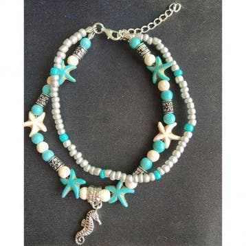 Armband/enkelbandje met zeepaardje 21-26cm Turquoise howlite, Ophalen of Verzenden, Nieuw, Overige typen