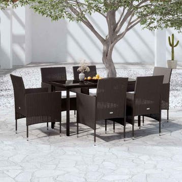 vidaXL 7-delige Tuinset met kussens zwart, Verzenden, Nieuw, 6 zitplaatsen, Tuinset