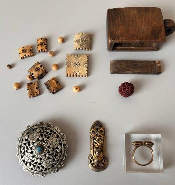Clothing hook, ring, beads, ornament and rudraksha bead -