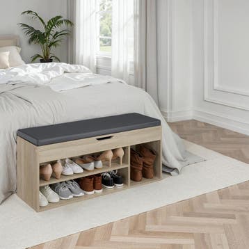 Schoenenkast Natalya met zitkussen 104x30x49cm, Verzenden, Nieuw