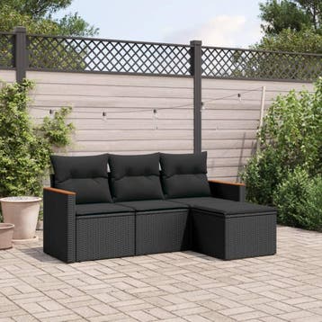 vidaXL 4-delige Loungeset met kussens poly rattan zwart, Verzenden, Nieuw, Loungeset