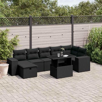 vidaXL 8-delige Loungeset met kussens poly rattan zwart, Tuin en Terras, Verzenden, Nieuw, Loungeset