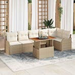 vidaXL Tuin Sofa Set met kussen 7 pcs beige en crèmekleurig, Verzenden, Nieuw, Rotan, 7 zitplaatsen