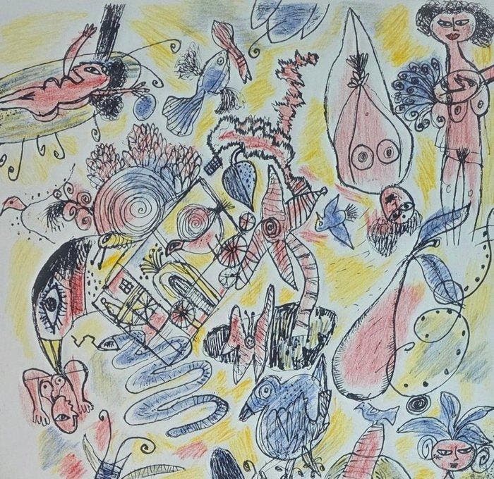 Corneille (1922-2010) - Vrouw met vogel, Antiek en Kunst, Kunst | Designobjecten