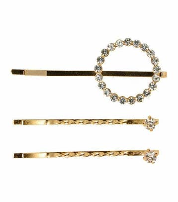 Schuifspeldjes 5cm - Cirkel met Strass Steentjes - Goud - 3, Nieuw