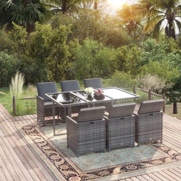 vidaXL 7-delige Tuinset met kussens poly rattan grijs, Verzenden, Nieuw, Tuinset