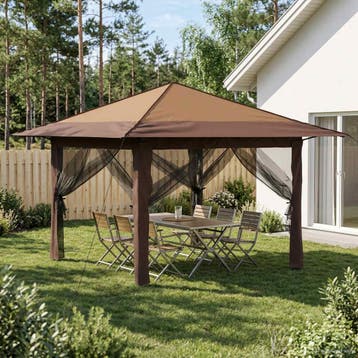 vidaXL Gazebo met 4 Zijwanden 3,3 x 3,3 m Beige en Bruin, Verzenden, Nieuw