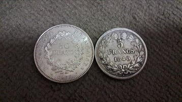 Frankrijk. Lote de 2 moedas de prata (5 Francs & 50 Francs)