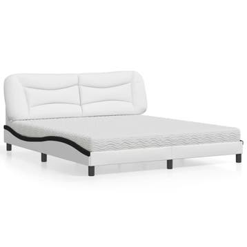 vidaXL Bed met matras Hvar kunstleer wit en zwart 180x200, Overige materialen, Eenpersoons, Verzenden, Zwart
