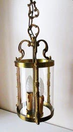 Hall lantaarn - Plafondlamp - Mondgeblazen glas , verguld, Antiek en Kunst