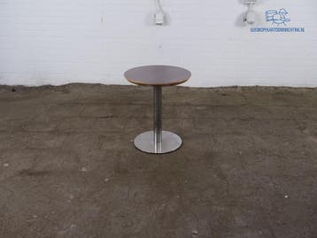 Tweedehands ronde tafel notenhout 50 cm verchroomde voet, Verzenden, Gebruikt