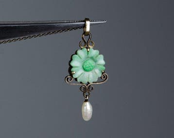 - min. 800 zilver - jade - parel - Ketting met hanger