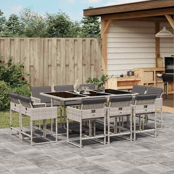 vidaXL 11-delige Tuinset met kussens poly rattan lichtgrijs, Verzenden, Nieuw, Meer dan 8 zitplaatsen, Tuinset