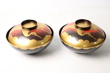 Set kommen (2) - Urushi-lak met gouden maki-e - Zeldzame