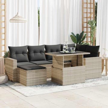 vidaXL 7-delige Loungeset met kussens poly rattan lichtgrijs, Verzenden, Nieuw, Loungeset