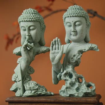 Zen Boeddha Beeld Groen Zandsteen - Sfeervolle Decoratie voo, Verzenden