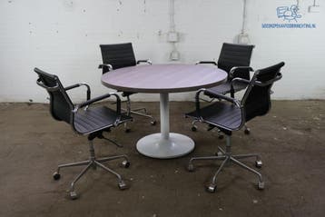 Lensvelt vergadertafel kastanje wit trompetvoet 120 diam, Verzenden, Gebruikt