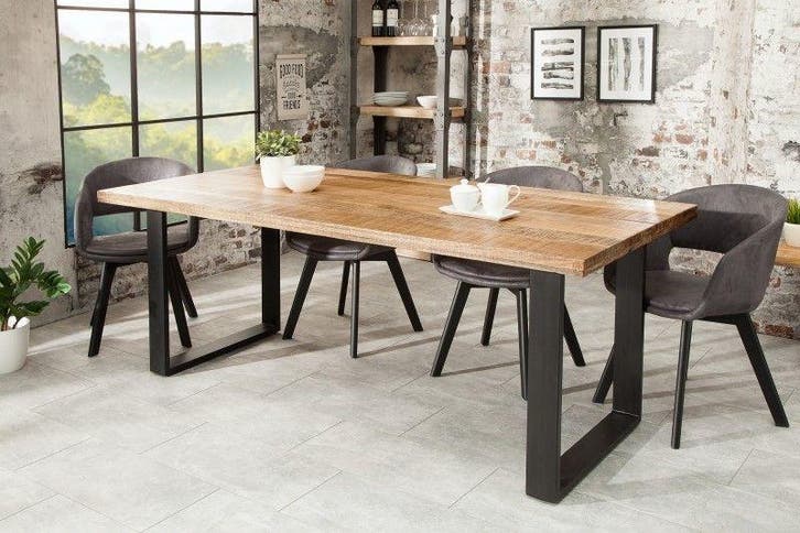 Massieve eettafel IRON CRAFT 160cm natuurlijk mangohout, Huis en Inrichting, Tafels | Eettafels, Ophalen of Verzenden