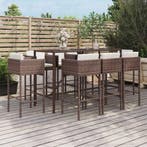 vidaXL 9-delige Tuinbarset met kussens poly rattan bruin, Verzenden, Nieuw, Rotan, 8 zitplaatsen