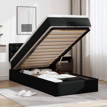 vidaXL Ottomaanse bed met matras 100x200cm kunstleer zwart, Overige materialen, 100 cm, Eenpersoons, Verzenden
