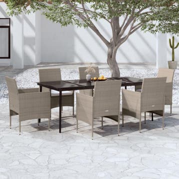 vidaXL 7-delige Tuinset met kussens beige en zwart, Verzenden, Nieuw, 6 zitplaatsen, Tuinset