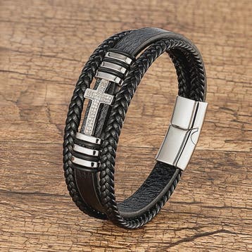 Leren Kruis Armband met Zirkonia - Stijlvol voor Hem en Haar, Verzenden, Nieuw
